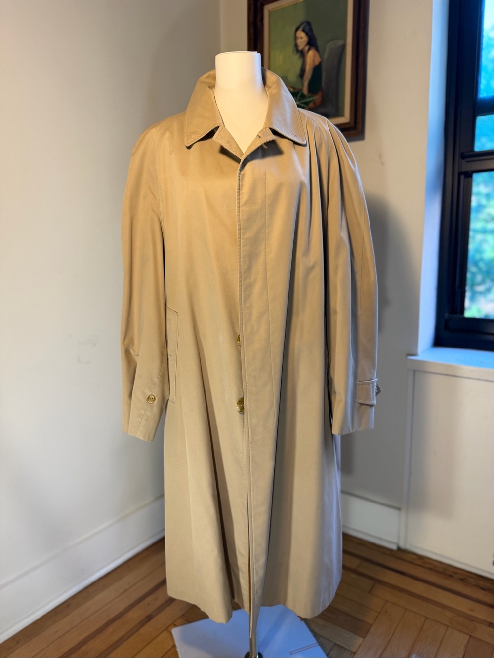 Vintage Burberrys Balmacaan Trench Rain Coat Nova Check Lining Khaki 42R 90s XL - Picture 2 of 13